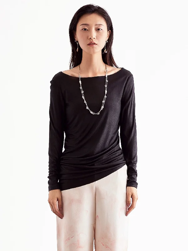 Gambiered Guangdong Silk Knitted Blouse Chic Ruffle Blouse