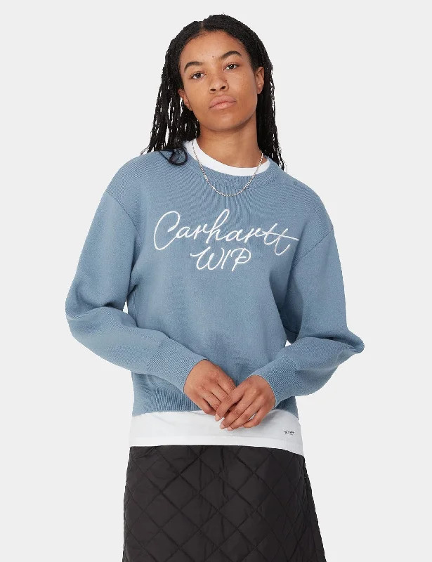 Carhartt WIP Women's Signature Sweater - Dusty Ice Blue Modern Contemporary Chic