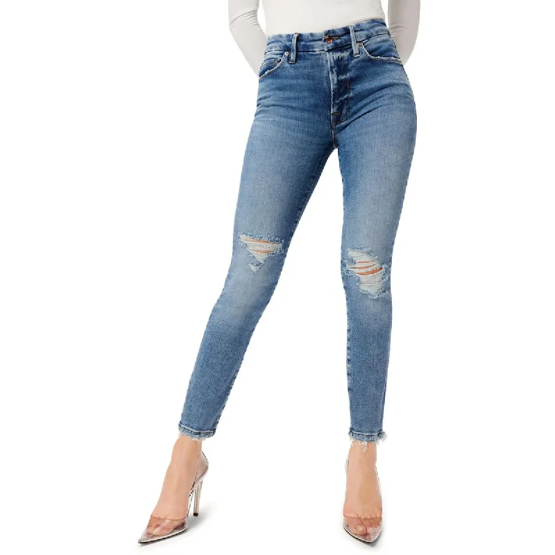 Womens Cropped Distressed Skinny Jeans Stylish High-Waisted Denim