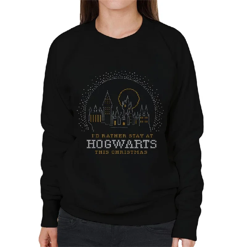 Harry Potter Christmas Staying At Hogwarts Women's Sweatshirt Hoodie with Hem Contrast Bold Stylish Harry Potter Christmas Staying At Hogwarts Women's Sweatshirt Hoodie with Hem Contrast Bold Stylish