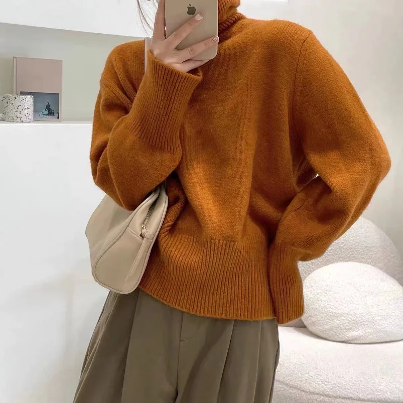 Wjczt 2000s fashion 2024 Winter New Korean Style Lazy Style Elegant Knitwear Fashionable Western Style Turtleneck Women's Pullover Sweater High Neck Crew Neck V-Neck