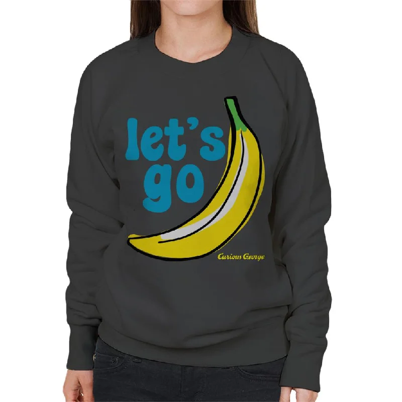 Curious George Let's Go Banana Women's Sweatshirt Hoodie with Raw Hem Edgy Unfinished Curious George Let's Go Banana Women's Sweatshirt Hoodie with Raw Hem Edgy Unfinished