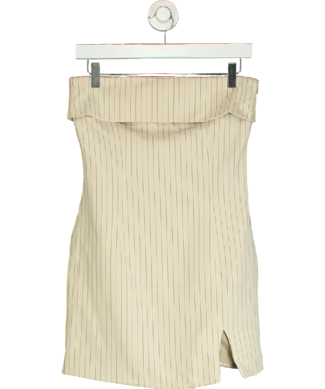 extro&vert Beige Pinstripe Fold Over Bandeau Mini Dress UK 6 Fashionable A-Line Mini Dress