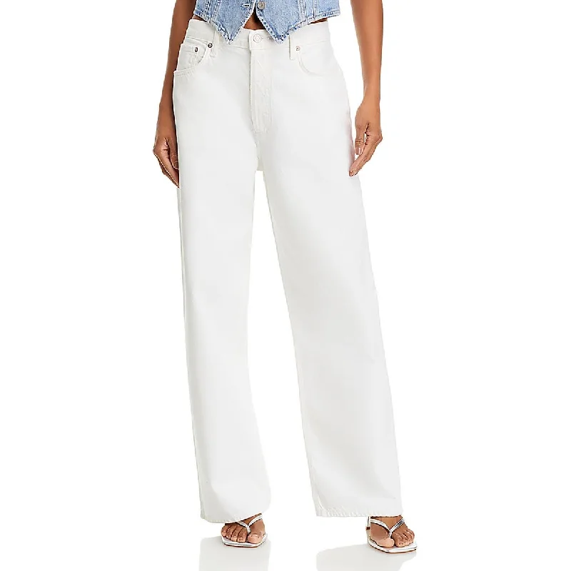 Womens Low Slung Denim Wide Leg Jeans Fashionable Frayed Hem Denim