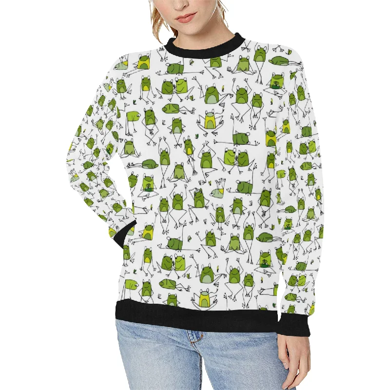 Sketch funny frog pattern Women's Crew Neck Sweatshirt Hoodie with Side Slits Relaxed Casual