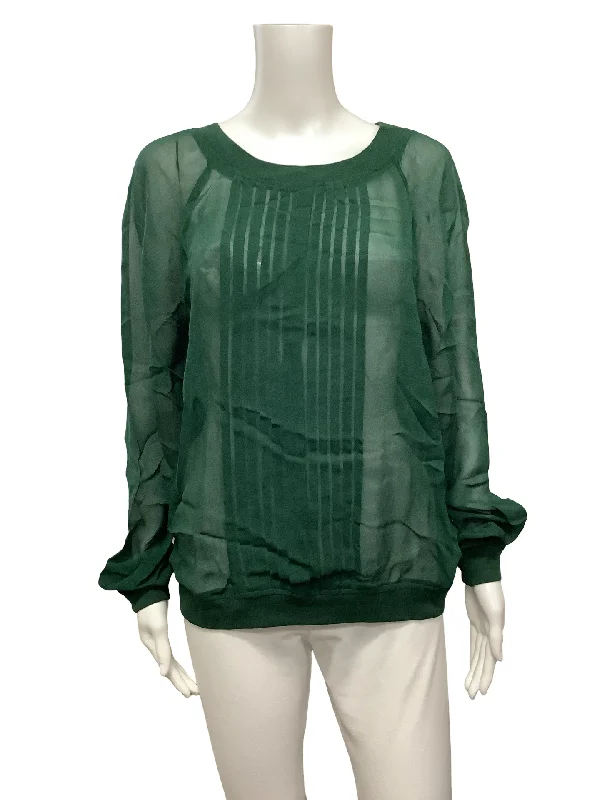 One Fine Day Top Green Sheer Long Sleeve Blouse Size: M Chic Sleeveless Blouse
