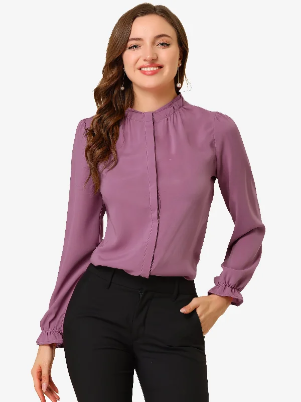 Work Office Blouse Button Up Ruffle Collar Long Sleeve Chiffon Shirt Smart Business Blouse Work Office Blouse Button Up Ruffle Collar Long Sleeve Chiffon Shirt Smart Business Blouse