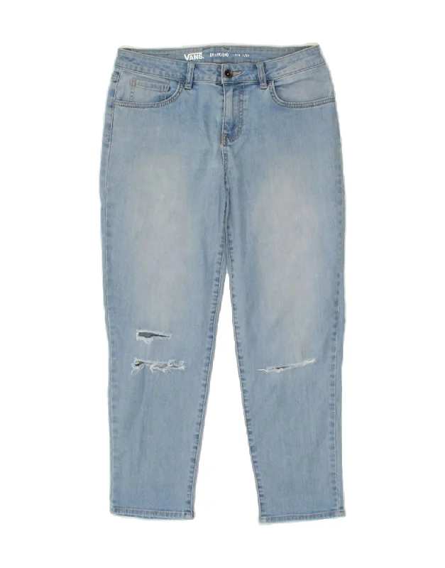 VANS Womens Boyfriend Distressed Cropped Jeans W27 L25 Blue Cotton Fashionable Button-Front Jeans VANS Womens Boyfriend Distressed Cropped Jeans W27 L25 Blue Cotton Fashionable Button-Front Jeans