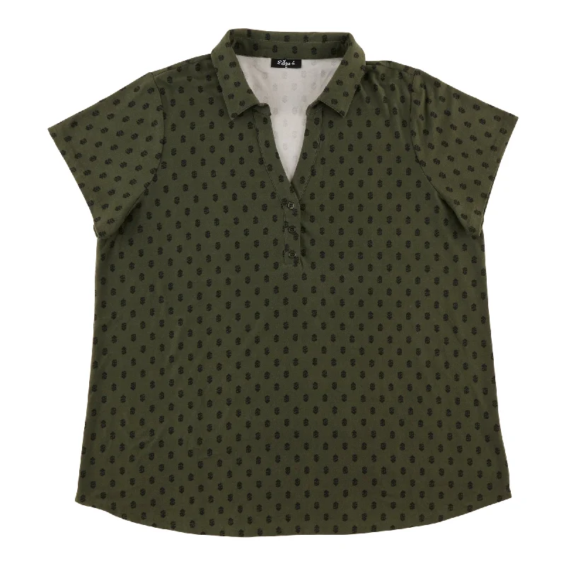 Women's Plus Collared Cap Sleeve Blouse Wrap Front Blouse