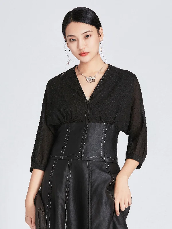 Corset Gambiered Guangdong Silk Blouse Wrap Front Blouse