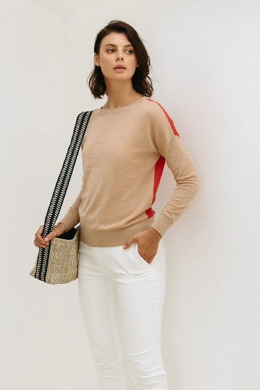 2-way Colorblock Sweater - Camel Fleece Sweater Nylon Polyester