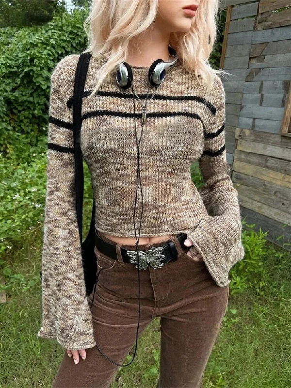 Fairycore Grunge Knit Sweater Boat Neck Shawl Collar Notched Collar