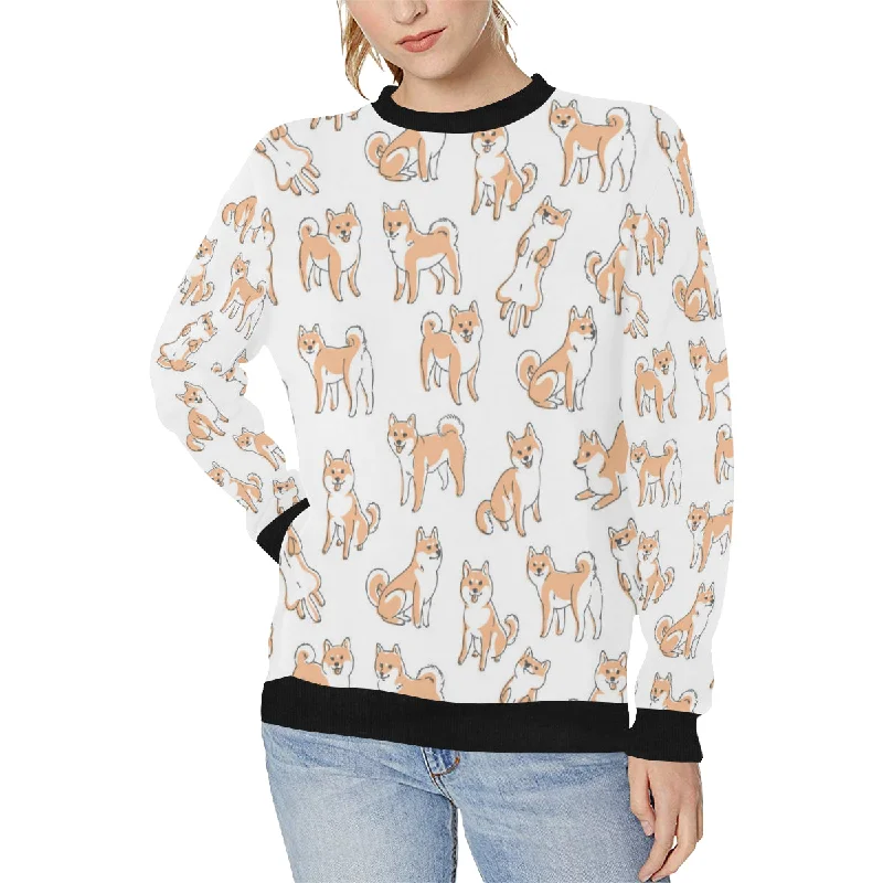 shiba inu dog pattern Women's Crew Neck Sweatshirt Hoodie with Longline Fit Extended Stylish