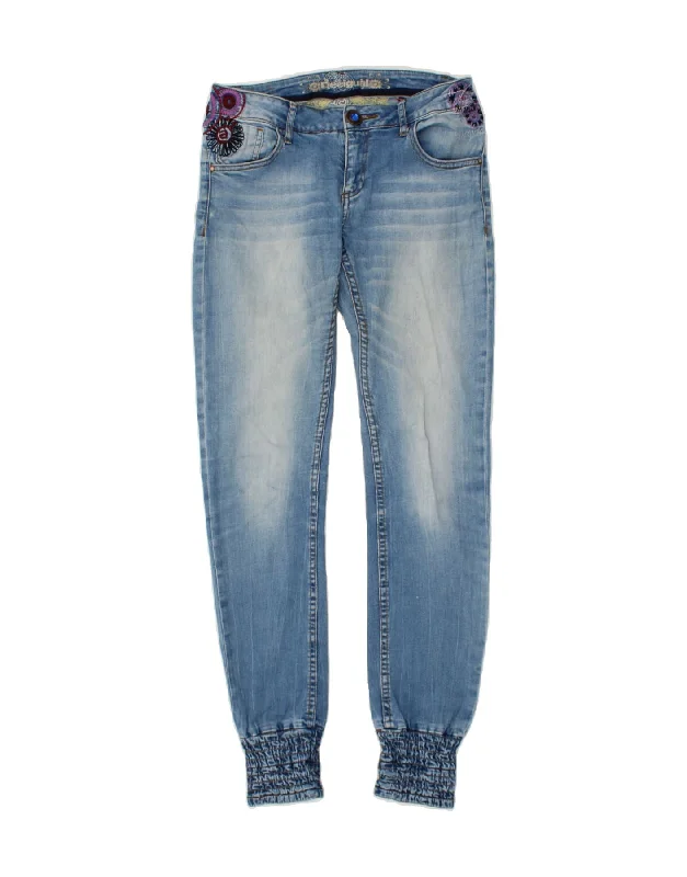DESIGUAL Womens Low Waist Joggers Slim Jeans W30 L31 Blue Floral Trendy Cut-Off Denim Shorts DESIGUAL Womens Low Waist Joggers Slim Jeans W30 L31 Blue Floral Trendy Cut-Off Denim Shorts