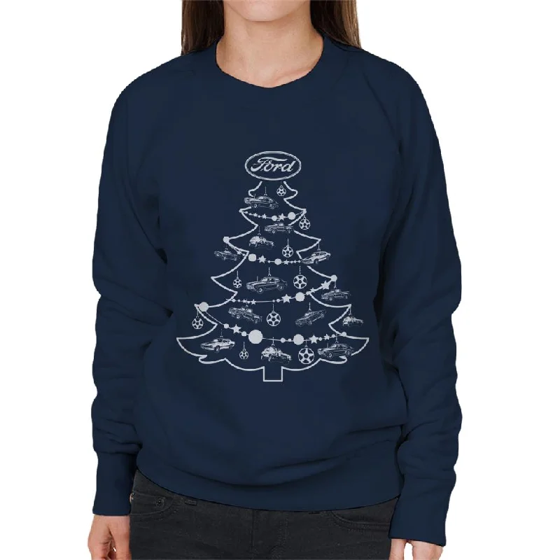 Ford Christmas Tree Baubles Women's Sweatshirt Hoodie with Hem Frayed Vintage Worn