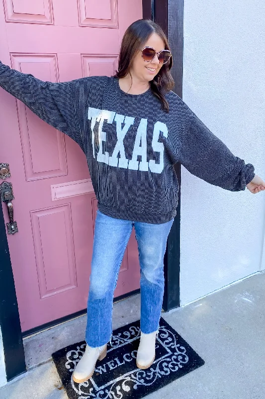 Texas Corduroy Graphic Black Sweater Graphic Sweater Embroidered Appliqued