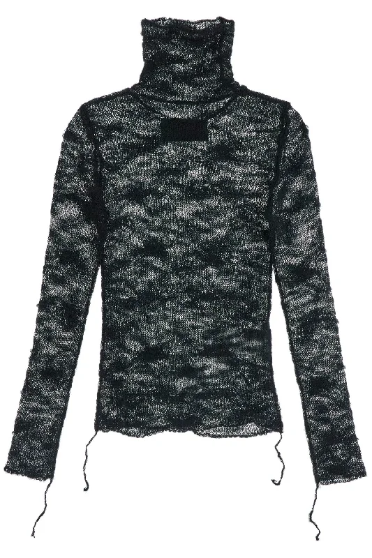 distressed high-neck pullover sweater S62HA0092 M13078 BLACK Spandex Blend Rayon Blend Denim Blend distressed high-neck pullover sweater S62HA0092 M13078 BLACK Spandex Blend Rayon Blend Denim Blend