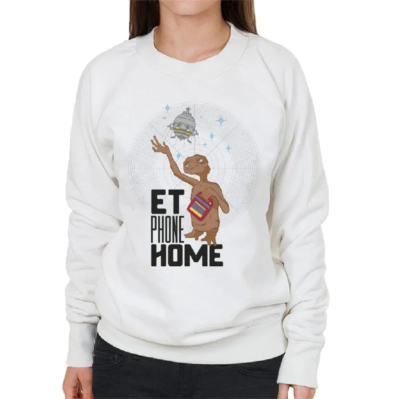 E.T. Phone Home Looking At Spacecraft Women's Sweatshirt Hoodie with Stripes Bold Sporty