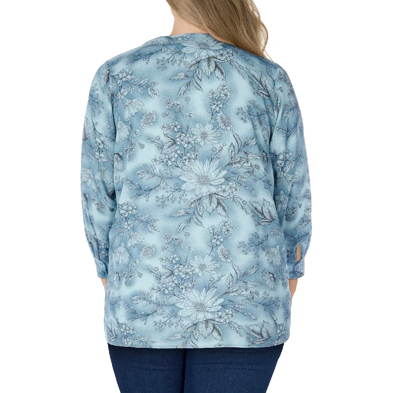 lily morgan Women's Plus Autumn Flair Printed Tunic Blouse Elegant Embroidery Blouse