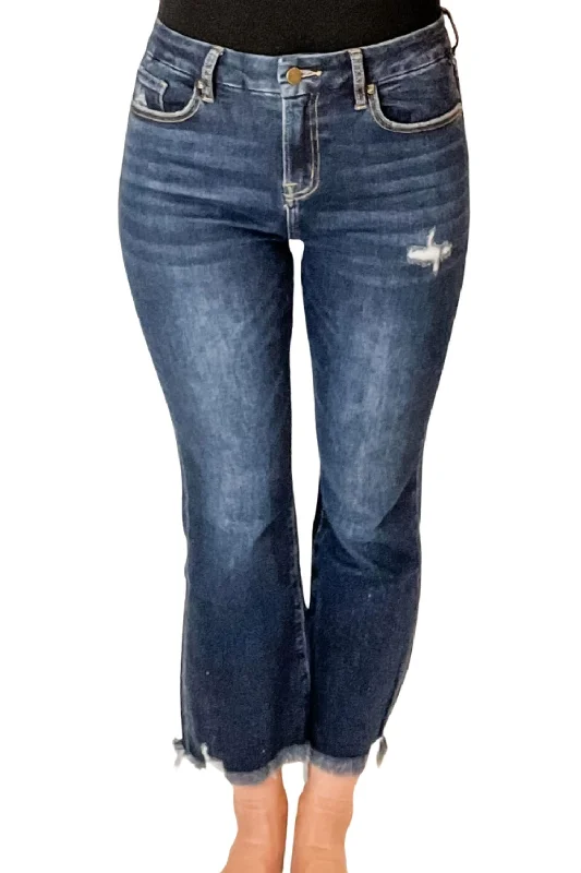 High Rise Crop Flare Jeans In Dark Wash Comfortable Jogger Style Jeans