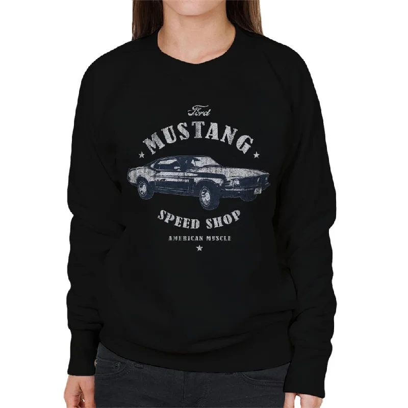 Ford Mustang Speed Shop Women's Sweatshirt Hoodie with Rhinestones Sparkly Elegant