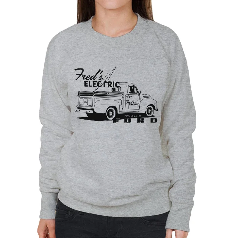 Ford Freds Electric Powered By Ford Women's Sweatshirt Hoodie with Hidden Zipper Minimalist Clean Ford Freds Electric Powered By Ford Women's Sweatshirt Hoodie with Hidden Zipper Minimalist Clean