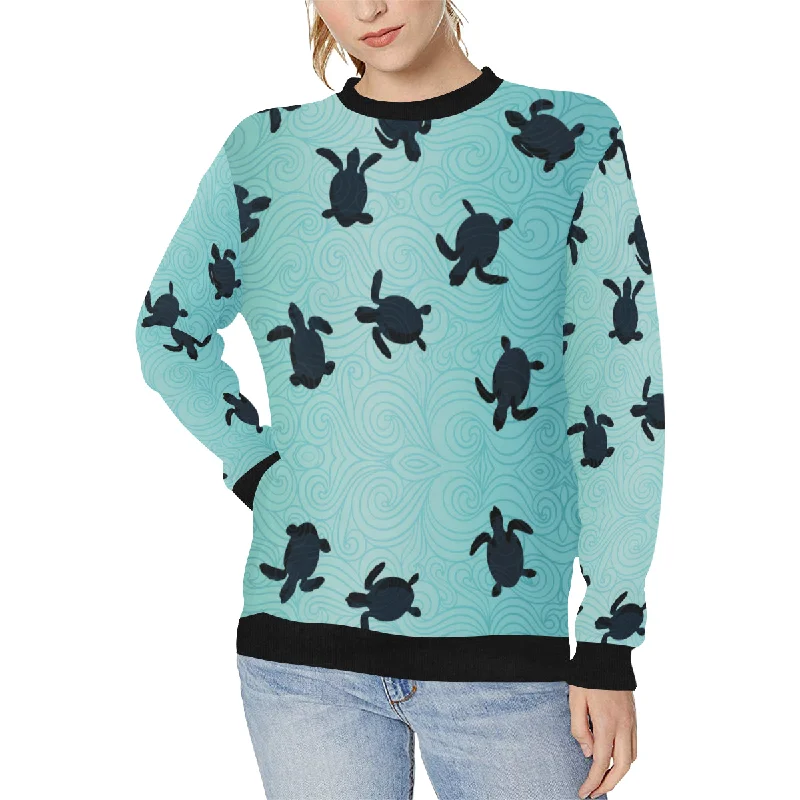 Sea turtle with blue ocean backgroud Women's Crew Neck Sweatshirt Hoodie with Mock Neck Collared Structured