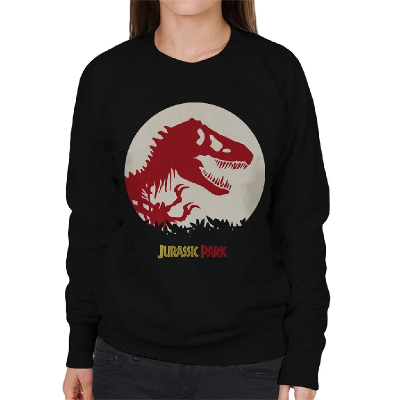 Jurassic Park T Rex Red Skeleton Icon Women's Sweatshirt Hoodie with Tied Waist Feminine Flattering