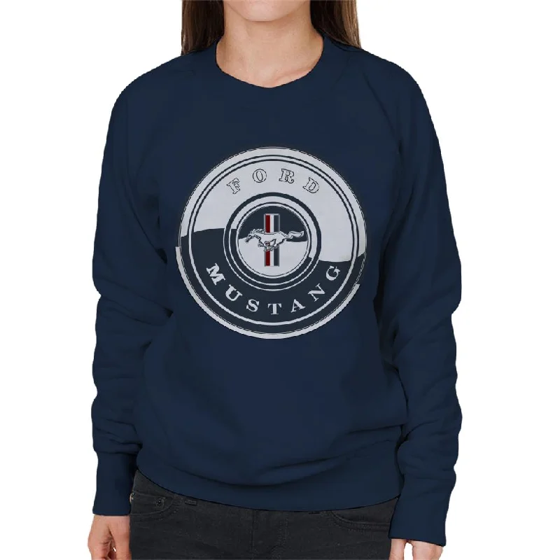 Ford Mustang Navy Disc Logo Women's Sweatshirt Hoodie with Pocket Utility Practical