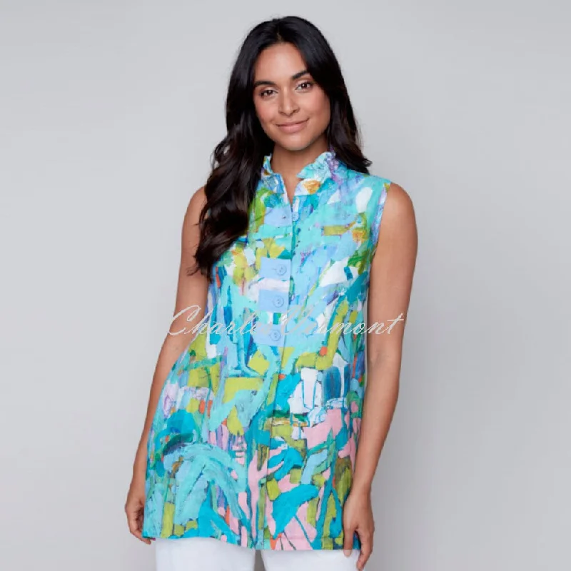 Claire Desjardins 'So Much Garden' Sleeveless Tunic Blouse - Style 91447 Floral Print Blouse Claire Desjardins 'So Much Garden' Sleeveless Tunic Blouse - Style 91447 Floral Print Blouse