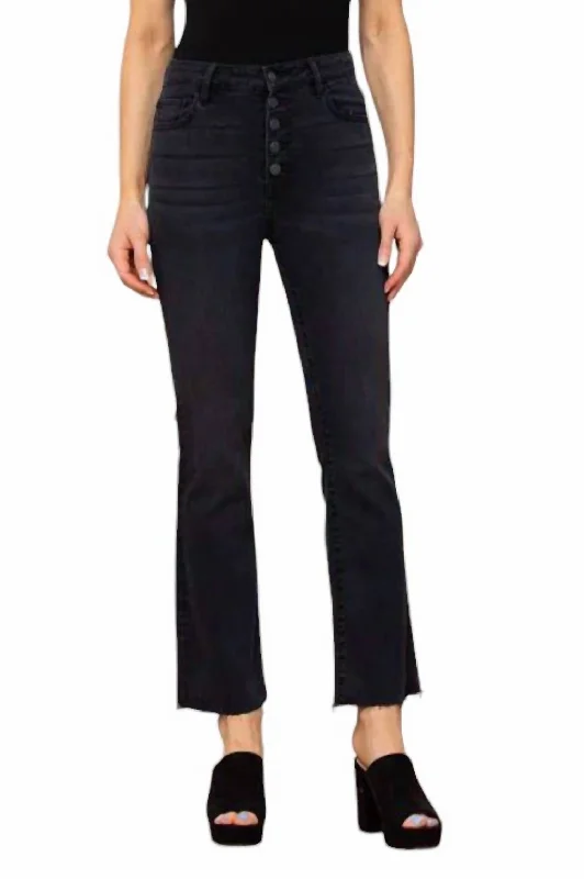 High Rise Basic Cropped Flare Jeans In Black Casual Wide-Legged Denim Jeans