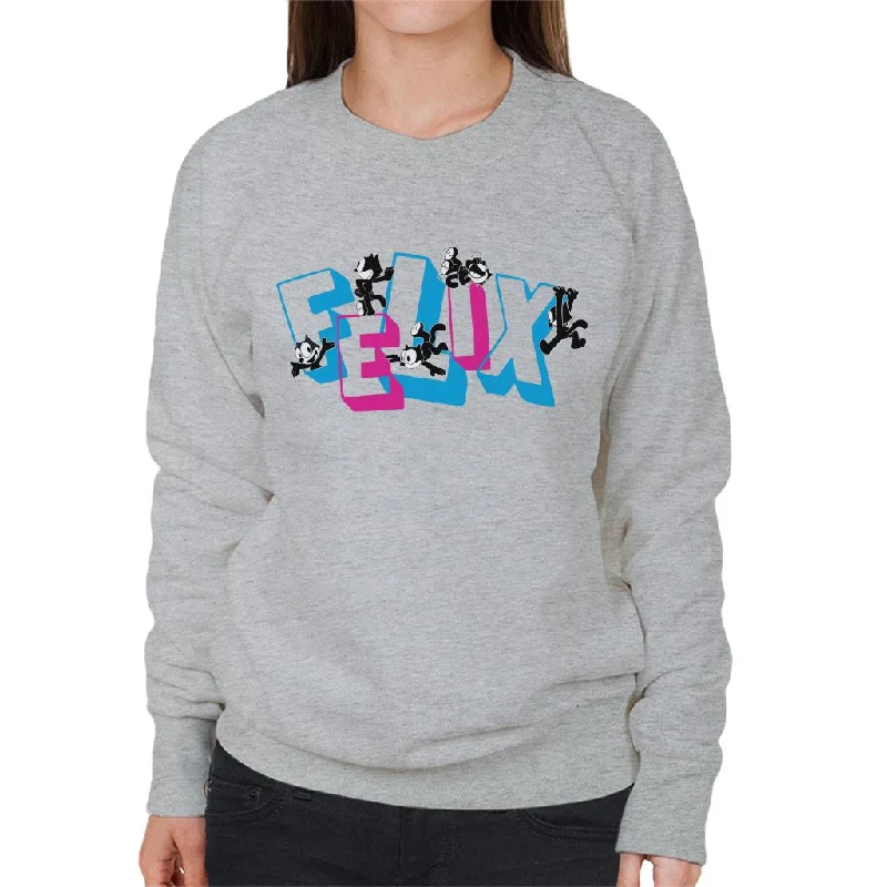 Felix The Cat Logo Montage Women's Sweatshirt Hoodie with Hem Fringe Bohemian Relaxed Felix The Cat Logo Montage Women's Sweatshirt Hoodie with Hem Fringe Bohemian Relaxed