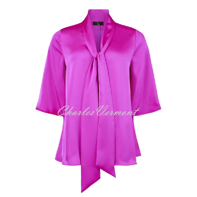 Tia Satin Pussybow Blouse - Style 73063-7580-55 Embroidered Cotton Blouse