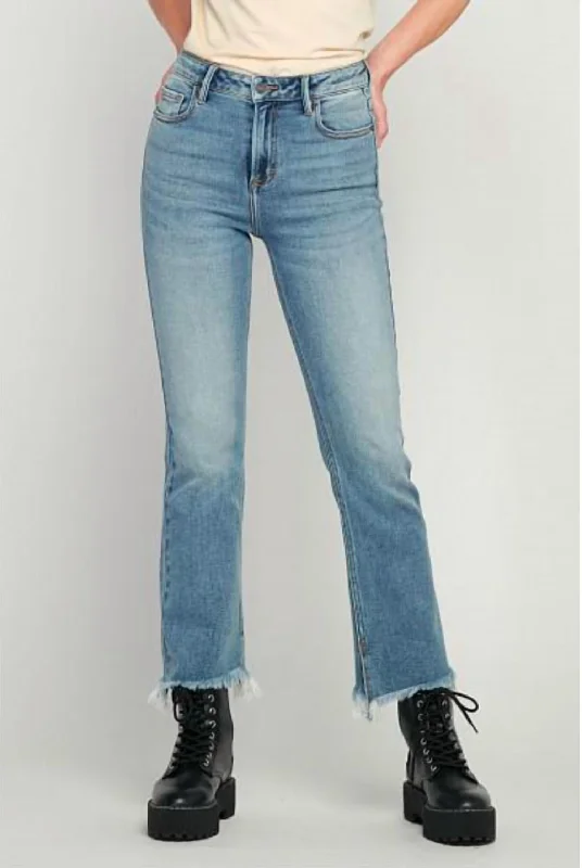 Mid Rise Flare Cropped Flare With Slit Jeans In Medium Wash Stylish Bootcut Denim Jeans Mid Rise Flare Cropped Flare With Slit Jeans In Medium Wash Stylish Bootcut Denim Jeans