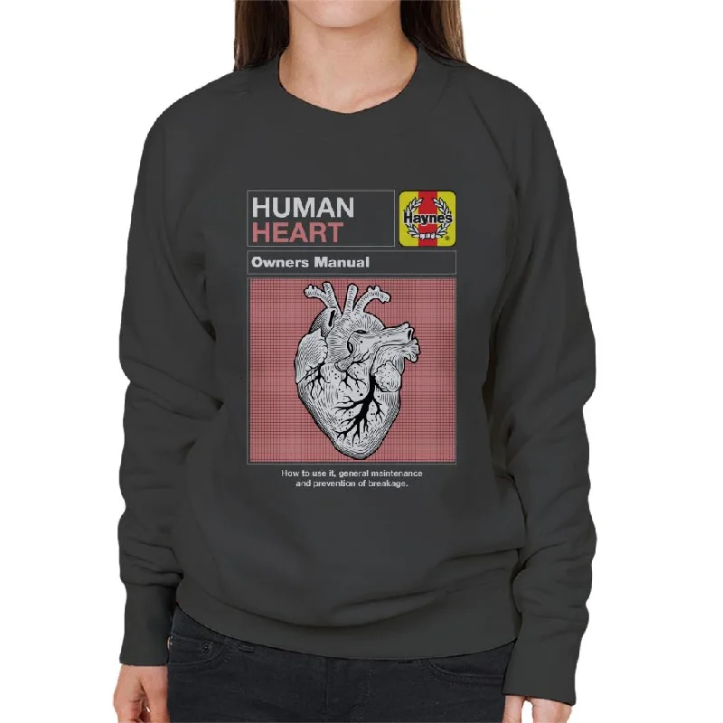 Haynes Human Heart Owners Manual Women's Sweatshirt Hoodie with Raw Hem Edgy Unfinished