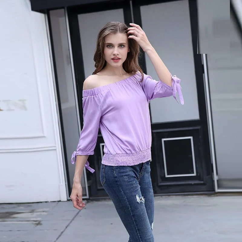 Z.E.E.B.R.A - Women 'Light Blue' OffShoulder Short Sleeves Top Blouse ZR1071 Off-Shoulder Wrap Blouse Z.E.E.B.R.A - Women 'Light Blue' OffShoulder Short Sleeves Top Blouse ZR1071 Off-Shoulder Wrap Blouse