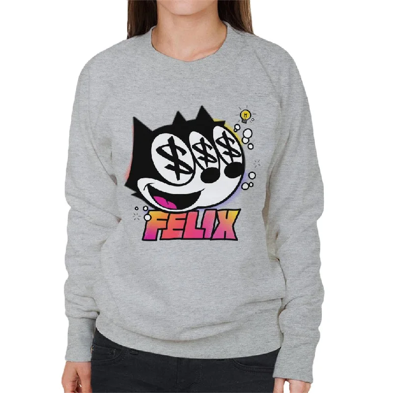 Felix The Cat Dollar Sign Women's Sweatshirt Hoodie with Thumb Holes Functional Cozy Felix The Cat Dollar Sign Women's Sweatshirt Hoodie with Thumb Holes Functional Cozy