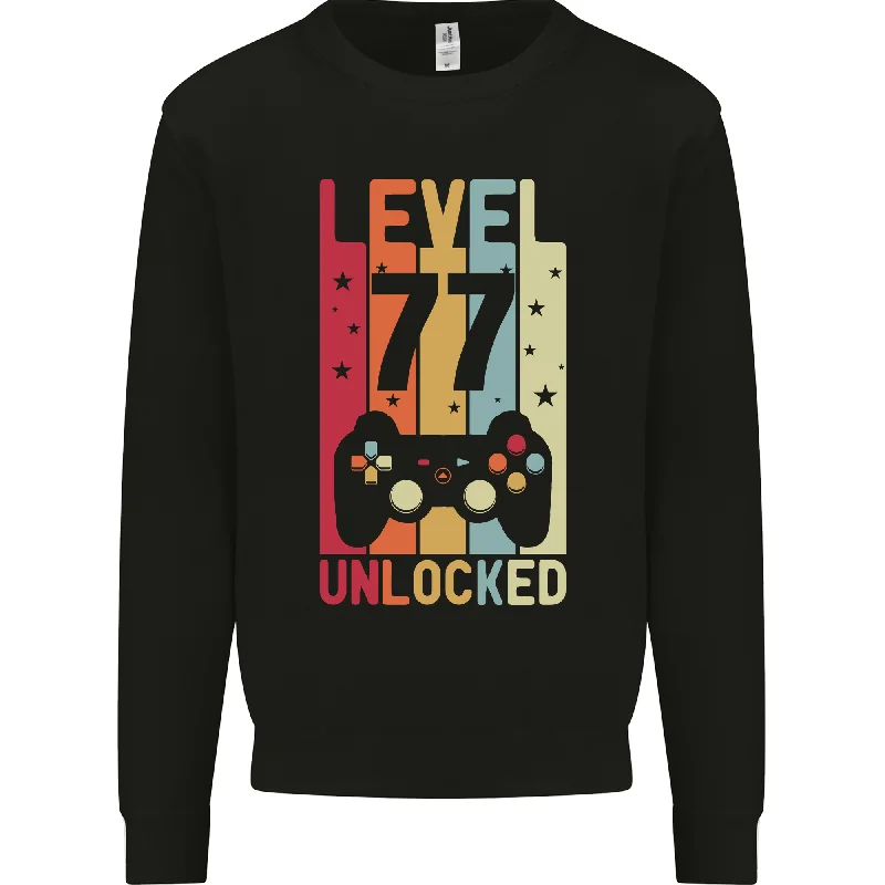 77th Birthday 77 Year Old Level Up Gaming Mens Sweatshirt Jumper Hoodie with Camouflage Military Edgy 77th Birthday 77 Year Old Level Up Gaming Mens Sweatshirt Jumper Hoodie with Camouflage Military Edgy