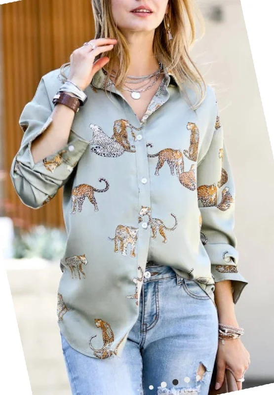 Animal button up blouse Everyday Stylish Blouse