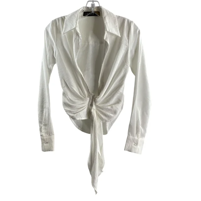 LIONESS Size X-SMALL White Long Sleeve Button Front Cotton BLOUSE Pleated Collar Blouse LIONESS Size X-SMALL White Long Sleeve Button Front Cotton BLOUSE Pleated Collar Blouse