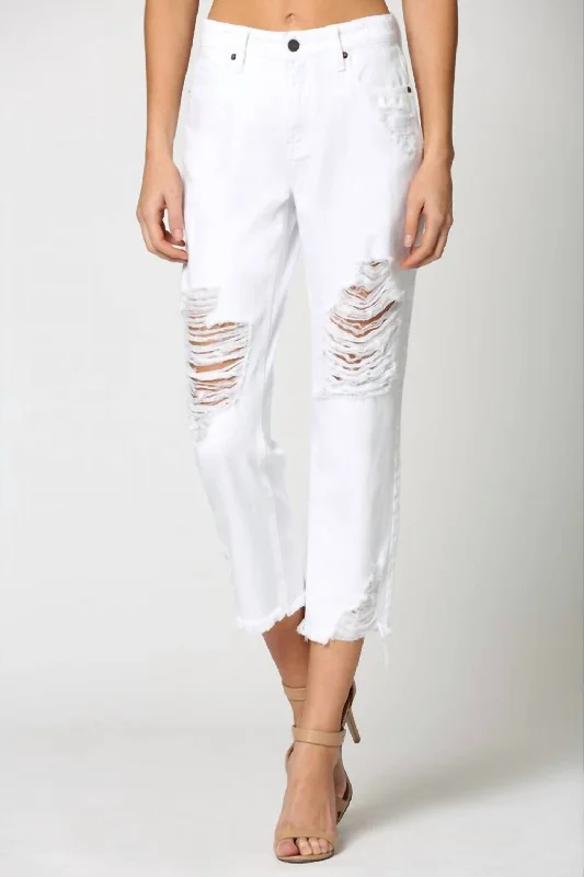 High-Rise Bailey Boyfriend Jeans In White Elegant Bootcut Fit Jeans