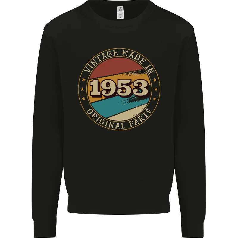 71st Birthday Vintage Made In 1953 Mens Sweatshirt Jumper Hoodie with Hem Embroidery Detailed Premium 71st Birthday Vintage Made In 1953 Mens Sweatshirt Jumper Hoodie with Hem Embroidery Detailed Premium