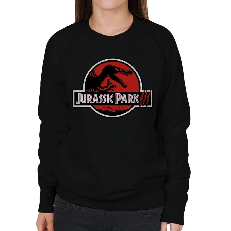 Jurassic Park White Outline Claw Marks Logo Women's Sweatshirt Hoodie with Hem Fringe Bohemian Relaxed