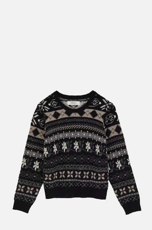 Ellinor Jumper Black/Grey Jacquard Boxy Sweater Fitted Sweater A-Line