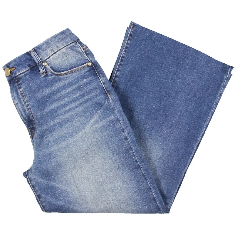 Petites Womens High Rise Cropped Wide Leg Jeans Comfortable Ankle Jeans