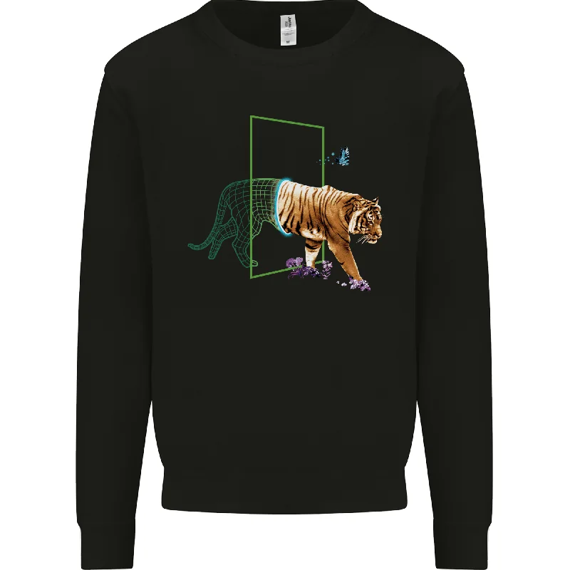 A SCI-FI Tiger Mens Sweatshirt Jumper Hoodie with Rolled Sleeves Casual Relaxed