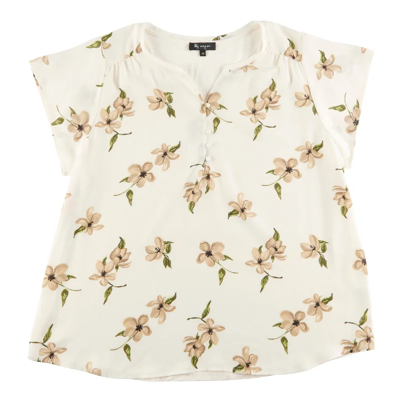 lily morgan Women's Plus Short Sleeve Blouse with Knitted Back Collared Satin Blouse