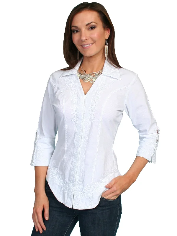 Women's Cantina Collection Top: Blouse with 3/4 Sleeves, White Flowy Bohemian Blouse Women's Cantina Collection Top: Blouse with 3/4 Sleeves, White Flowy Bohemian Blouse