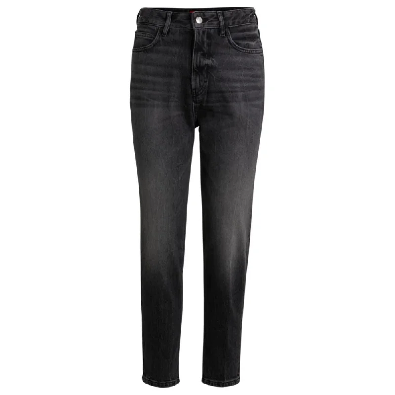 Mom-fit jeans in dark-gray comfort-stretch denim Casual Distressed Skinny Jeans