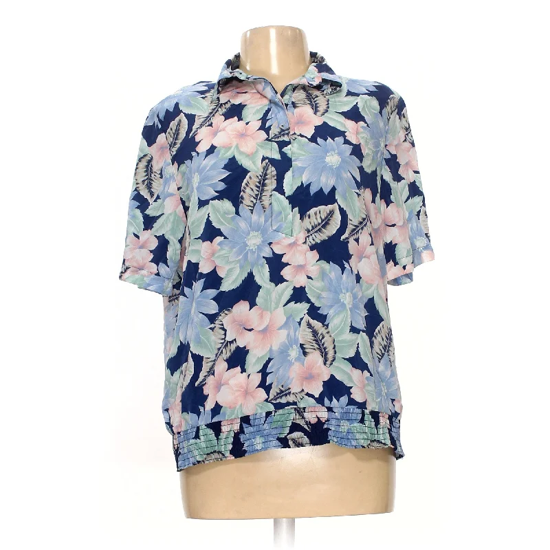 Alfred Dunner Pink,Light Blue Womens Blouse Sz L Satin Bow Blouse